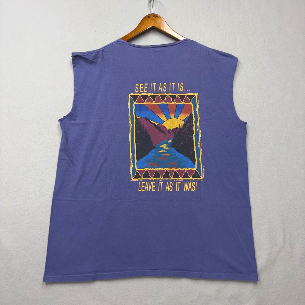 Vintage American River Recreation Tank Top Mens XL Purple 90s Nature Muscle Tee